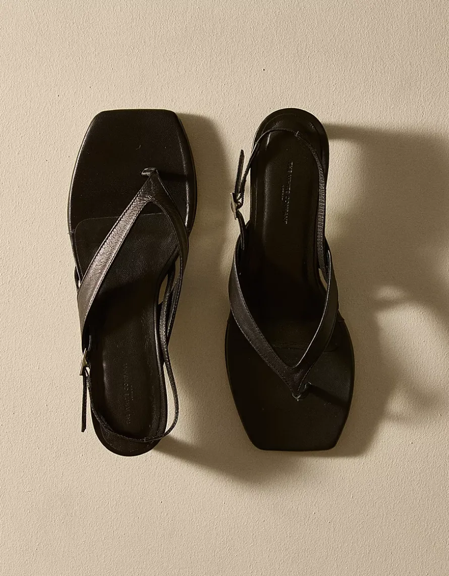 Leather Kitten Heel Toe Post Sandals