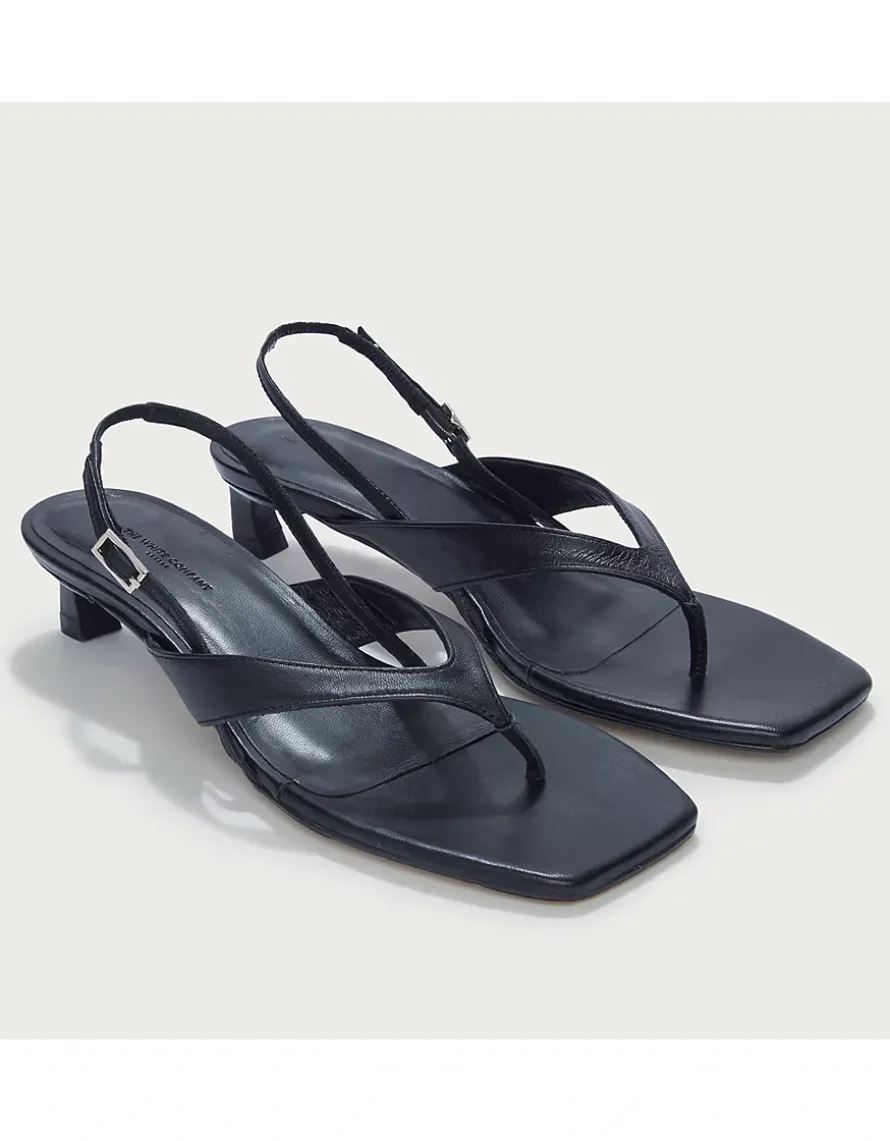 Leather Kitten Heel Toe Post Sandals